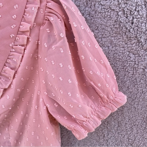 NWOT Chocolate USA Pink Puff Sleeve Crop Shawl Collar Blouse Sz M - Picture 3 of 8